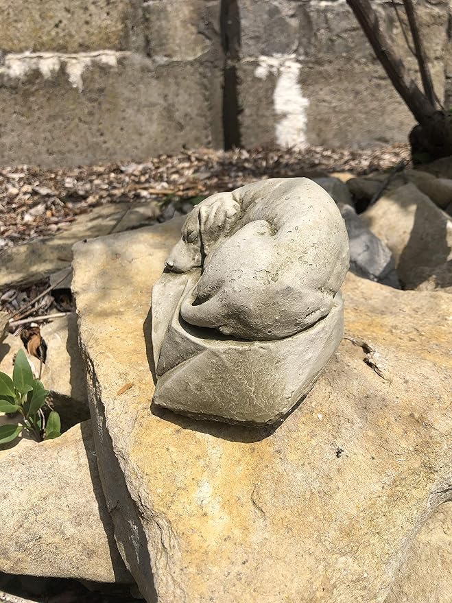 Sleeping Dog Statue | Reconstituted Stone Animal Concrete Garden Decor Lawn Ornament - Made in UK