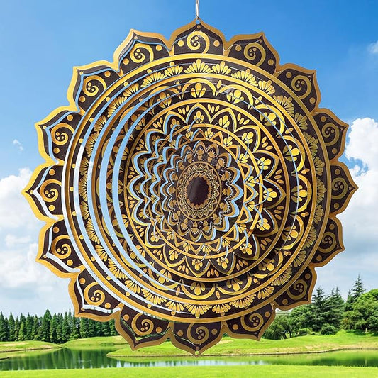 Aoedelyart Wind Spinner Mandala Rich Gold‌,12In Stainless Steel Wind Spinners Outdoor,Garden Gift for Women Mom Father Men Friend,Hanging Wind Sculptures & Spinners Kinetic Yard Art Decorations