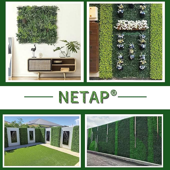 NETAP Artificial Grass Wall Panels Backdrop,10"x 10"(12Pcs) Faux Boxwood Panels for Outdoor Indoor Green Wall Decor,Party Wedding Garden Fence Decorations