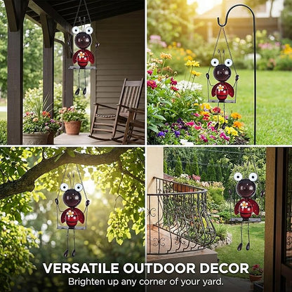 Glowing Ladybug Swing Solar Lights - Adorable Animal Outdoor Garden Decor - Waterproof Solar Lanterns Lamp for Patio Yard Pathway - Gifts for Mom Grandma Women
