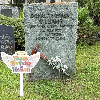 Happy Birthday Grave Decorations, Grave Marker Metal Memorial Remembrance Stake Decor for Garden Yard Outdoor Birthday Decoration Supplies, Heart Memorial Plaque Stake