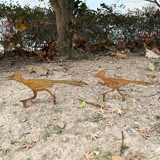2PCS Rusty Roadrunner Decorative Garden Stakes, New Mexico Gifts for Women Mom Grandma Wife, Desert Yard Outdoor Decor, Metal Roadrunner Statues for Yard Art, Patio, Lawn Ornaments