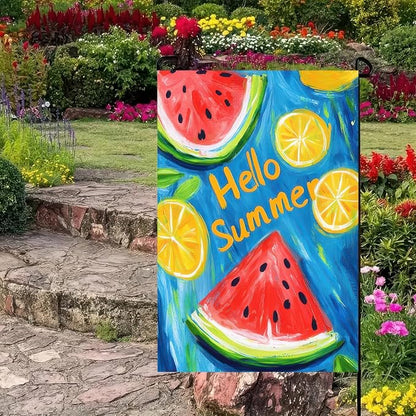 BlissYard Hello Summer Garden Flag Double Sided 12 x 18 Fruity Watermelon Lemon Juice Small Decorative Farmhouse Yard Seasonal Decor Outdoor Outside