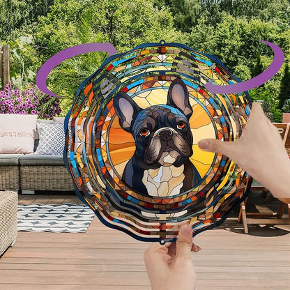 French Bulldog Wind Spinner Pet Dog Memorial Gifts, Vibrant 3D Kinetic Metal Hanging Outdoor Garden Decor, Frenchie Gifts for Dog Lovers, 8" Wind Sculptures for Patio, Porch, Yard Art (Frenchie 6)