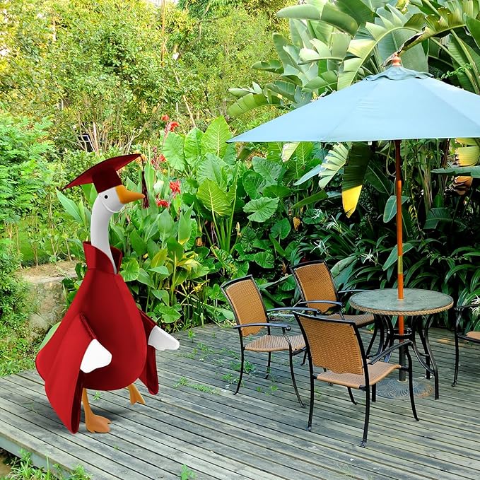Graduation Goose Outfit for 23'' High Cement Goose Statue, Lawn Porch Clothes Cute Grad Yard Statue Outfit for Patio Outdoor Garden Decoration (Red)