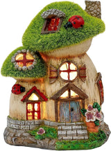TERESA'S COLLECTIONS Mushroom Garden Statues with Outdoor Solar Light for Garden Decor, Green Flocked Decorations Resin Fairy House Accessories, Outdoor Decor Yard Gifts for Mom Women
