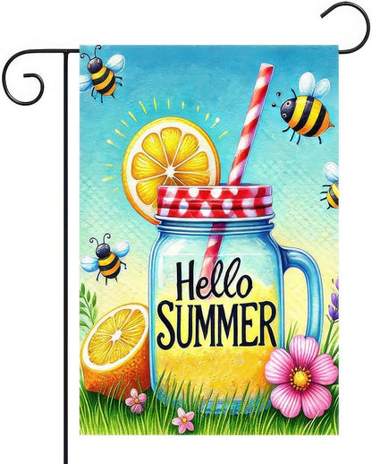 HOMETITUTE Hello Summer Garden Flag Mason Jar Flag 12x18 inch Double Sided Beach Seasonal Flags Yard Outdoor Lawn Decor Rustic Nautical Seasonal Farmhouse Decorations
