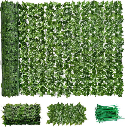 Faux Ivy Privacy Fence Screen 48PCS 20 x 20 Inch Artificial Faux Ivy Hedge Expandable Faux Privacy Fence with 100 pcs Zip Ties Decoration for Wall Screen, Outdoor Garden Wedding(472.5x40 inches)