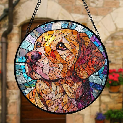 DASTOLL Stained Glass Window Hanging, Cute Dog Abstract Sun Catchers Colorful Glass Panel Texture Suncatcher Decor for Birthday for Women, Men, Wife, Aunt, and Mom 6.3 in