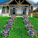 Chunful 12 Pack Graduation Yard Signs Grad Decoration 2026 Happy Graduate Lawn Garden Sign with Stake Congrats Outdoor Plastic Cap Hanging Ornament for Class Pathway Walkway Porch Party(Blue Orange)