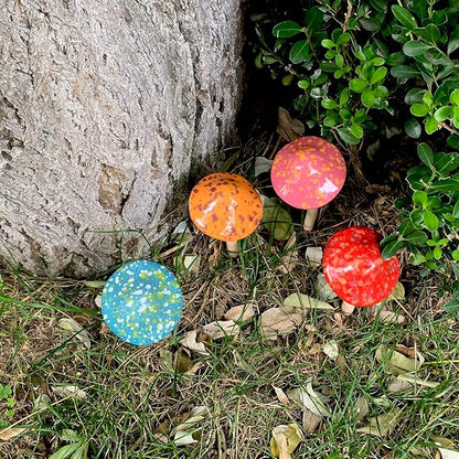 Mushroom Outdoor Decor 4pcs Colorful Ceramic Garden, Lawn, Plants Stake 6.89'' in Height