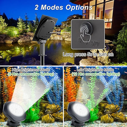 Solar Pond Lights, 18 LED Super Bright Underwater Spotlights LED Submersible Pond Light IP68 Waterproof Fountain Lights for Fish Aquarium Tank Garden Yard Pool Decor Cold White (3-in-1)