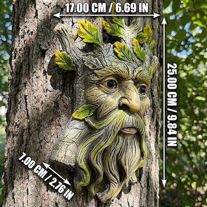 9.8" Whimsical Tree Face Sculpture, Garden Peeker Statue, Outdoor Trunk Tree Huggers Art, Landscape Accent Ornament, Hanging Fairy Elve Figurine for Yard Art, Trees Decor Wall Mounted Statues
