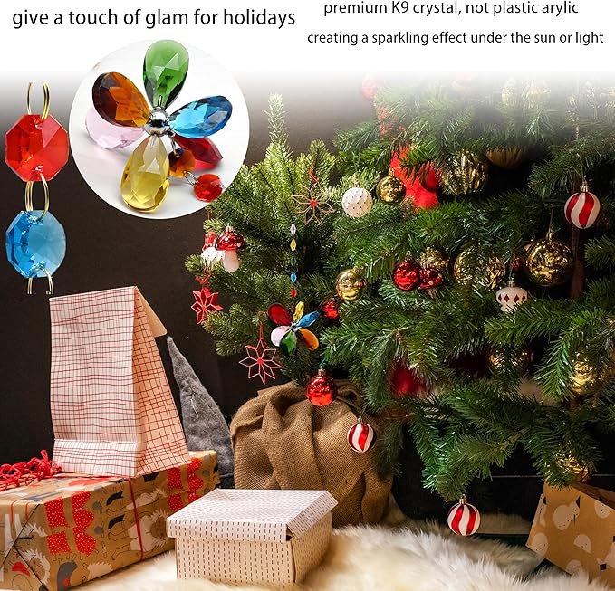 Flower Petal Crystal Suncatcher Hanging Crystals for Windows Sun Catcher Chandelier Lamp Tree Decor, Crystal Glass Ornaments (Multicolor)