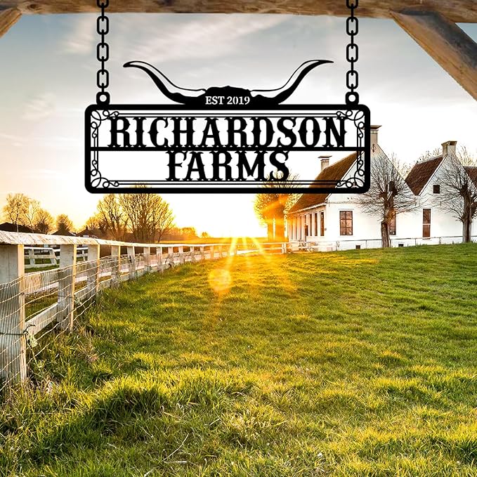 Personalized Metal Farm Sign, Customized Family Name Ranch Sign, Large Last Name Sign for Farmhouse Decoration, Outdoor Farm Wall Art, Welcome Sign, Entrance Gate Sign, Farm Lovers Gift, Garden Decor