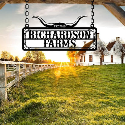 Personalized Metal Farm Sign, Customized Family Name Ranch Sign, Large Last Name Sign for Farmhouse Decoration, Outdoor Farm Wall Art, Welcome Sign, Entrance Gate Sign, Farm Lovers Gift, Garden Decor