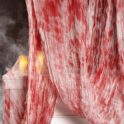 400" x 85" Halloween Creepy Cloth - Large Size Spooky Fabric - Scary Gauze Blood Creepy Cloth for Haunted House Party Yard Wall Doorway Decoration (red)