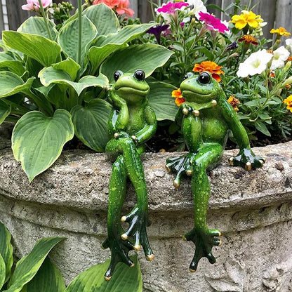 Angoily Frog Statue, 2 Pcs Resin Animal Figurine for Outdoor Garden Decor, 6.3" Funny Edge Sitter Sculpture for Lawn Patio Yard Pond Shelf, Table Art Turtle Garden Decor