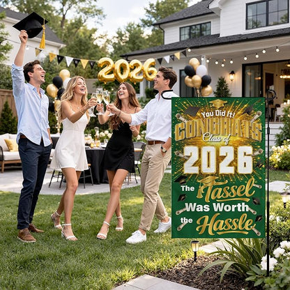 Graduation Decorations 2026 - Class of 2026 Garden Flag | Graduation Decor Party Favors Supplies for Outdoor Indoor Double-Side Backdrop Banner for Garden Porch Patio Lawn Yard Home,12x18Inch(Green)