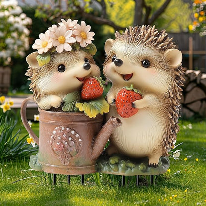 Garden Stake Decor, Acrylic 2D Flat Cute Animal Statue, Fairy Sculptures Ornament Indoor Outdoor Yard Lawn Pot Plant Decorative Accessories (Two Hedgehogs)
