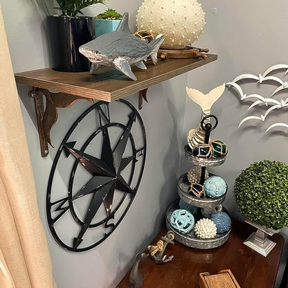 Zeckos Distressed Metal Nautical Compass Rose Wall Décor - Rustic 20-Inch Diameter Hanging Art with Vintage Black Enamel Finish - Perfect for Indoor and Outdoor Display