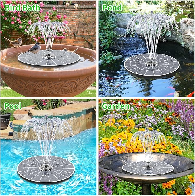 AISITIN 9W Solar Fountain Pump 2026, Solar Water Fountain Kit with 6600mAh Rechargeable Battery & 14 Nozzles & Charging Cable & Remote Control & 11 Colorful LED Lights for Garden Pond Pool Outdoor