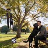Premium Metal Pet Memorial Wind Chime with Paw Print, Black, for Dog Cat Remembrance, Garden Outdoor Sympathy Bereavement Gift (26inch)