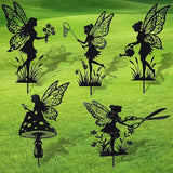 Novabright 5 Pcs Decorative Garden Stakes Metal Fairy Silhouette Set Stakes Outdoor Yard Art Decor Fairy Garden Sign for Lawn Flower Bed Planter Pot Landscaping (Black)