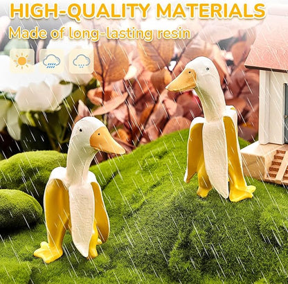 Meooeck 2 Pcs Banana Duck Statue 5.56" Small Garden Decor Resin Sculpture Ornament Creative Yellow White Figurine Funny Gift for Christmas Birthday Indoor Outdoor Yard Lawn Home Office Decorations