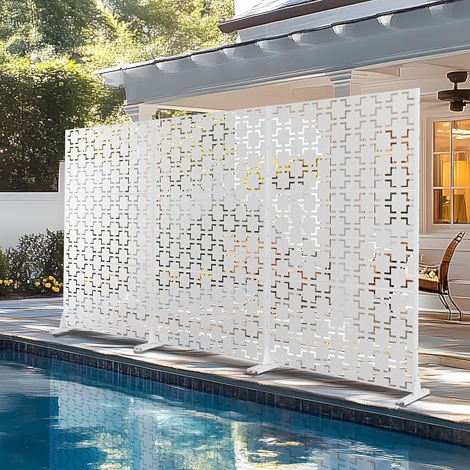 72" H×47" W Metal Privacy Screen Outdoor Privacy Screen Freestanding, Outdoor Privacy Screens and Panels for Patio Lawn Deck(Consists of 3 Panels)