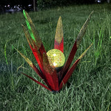 Tequila Rustic Sculpture, Metal Agave Statues Garden Hand Painted Decor for Yard Lawn Patio, Home Outdoor Courtyard Decoration with Solar Light Hollowed Leaves, Ornament Gifts (Red, Size)