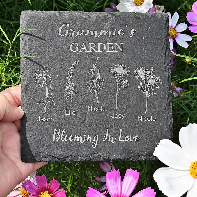 Personalized Garden Stone, Custom Birth Month Flower, Grammie & Mom Gifts for Mothers Day