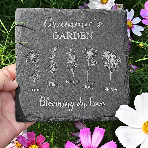 Personalized Garden Stone, Custom Birth Month Flower, Grammie & Mom Gifts for Mothers Day