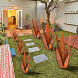 KODIBO Metal Agave Plants, Tequila Rustic Sculpture, Metal Yard Art, Outdoor Lawn Ornaments Yard Stakes (Rusty- L)