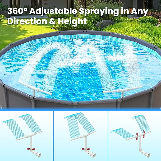 Pool Fountain for Above and In-Ground Pools, Dual Spray Waterfall Sprinkler Fountain, Above Ground Pool Accessories, Adjustable Waterfall Cooling and Relaxation(White)