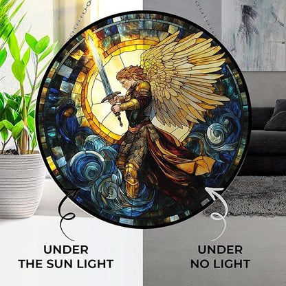 Boho St. Michael The Archangel Stained Glass Window Hanging, Colorful Boho St. Michael The Archangel Sun Catchers Glass Panel Suncatcher Decor for Birthday for Women, Men, Wife, Aunt, Mom