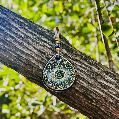 Mosaic Water Drop Evil Eye | The Thickest & Most Durable Glass Hanging Decor and Suncatcher | Positivity - Art - Charm | Indoor & Outdoor | Ojo Turco | Boho Protection Ornament | Turkish Nazar Amulet