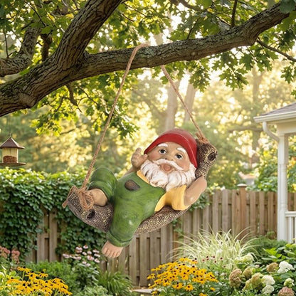 TERESA'S COLLECTIONS Garden Decor, Garden Gnomes Lying on Hammock, Gnomes Decor, Waterproof Resin Garden Decor, Garden Gifts for Mom,Indoor/Outdoor,7"