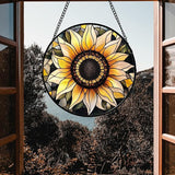 Stained Glass Window Hanging - Sunflower Suncatcher for Door Garden Patio Retro Flower Sun Catchers Decor Christmas Mother's Day Birthday Gifts for Women Mom Nana Friend Wife 11.8 in