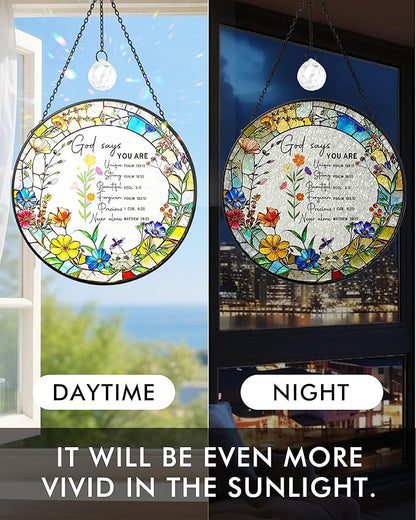 Christian Stained Glass Window Hanging Sun Catcher, Religious Faith for Mom or Grandma, Church Window Decor