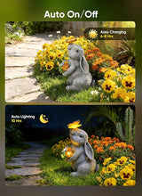 Brightown-Solar-Rabbit-Garden-Decor-Statue with 6 LED Lights, Hand-Painted Resin, IP65 Waterproof Outdoor Decor for Patio, Lawn & Yard Decorations, Unique Mothers Day Gifts for Mom Women