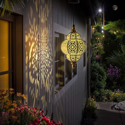 Hapjoy Hanging Solar Lights Outdoor Garden Decor Solar Lantern Waterproof Plastic Moroccan Outdoor Decorations for Patio Pathway Yard Backyard Garden Decorative (1 Pack, Bronze)