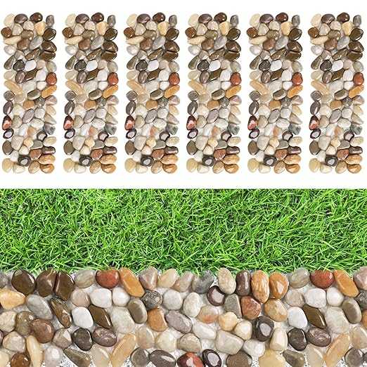 River Rock Stepping Stones Outdoor for Garden Walkway, 6 Pcs 12" L x 4" W Rectangle Shape Paver Step Stones Polished Pebble River Stone Mat for Yard Lawn Patio Pathway Walk Way - Multi-color