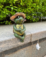 9.5" Turtle Fishing Sculptures & Statues, Whimsical Yard Art, Funny Pond Fisherman, Cute Outdoor Ornament, Unique Gift for Turtle Fishing Lovers