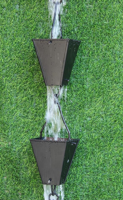 KAM Home Bronze Tapered Square Cups Rain Chain with Installation Kit (Black, 10)