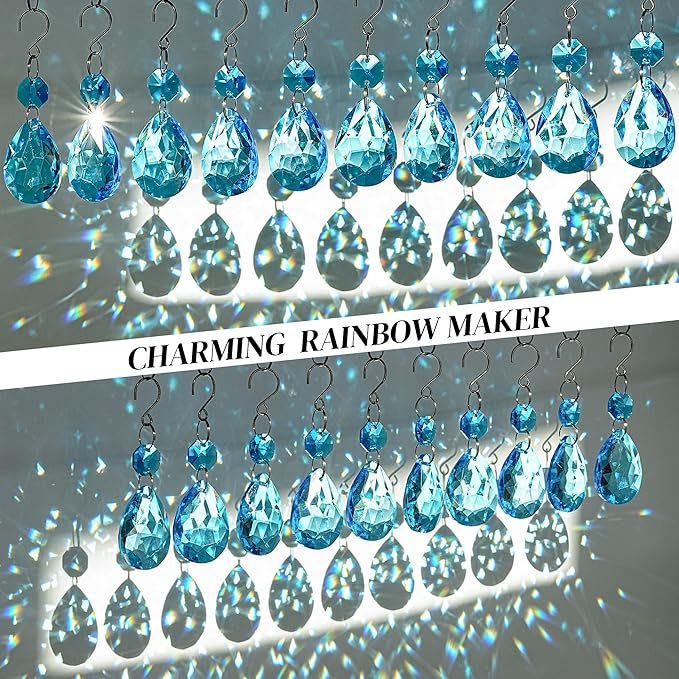 H&D HYALINE & DORA 3Inch Crystal Suncatcher Bauhinia Prisms Pendants 10Pcs Chandelier Crystals Replacement Hanging Sun Catcher Beads for DIY Arts Crafts Decor (Lake Blue)