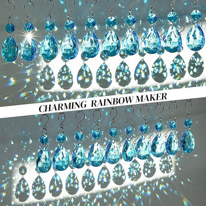 H&D HYALINE & DORA 3Inch Crystal Suncatcher Bauhinia Prisms Pendants 10Pcs Chandelier Crystals Replacement Hanging Sun Catcher Beads for DIY Arts Crafts Decor (Lake Blue)
