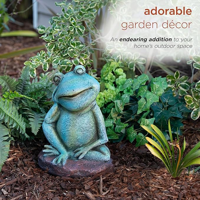 Alpine Corporation ZEN722 15" Thinking Frog Garden Statue – Whimsical Indoor/Outdoor Decorative Figurine, Durable Weather-Resistant, Charming Lawn or Tabletop Décor