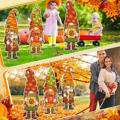 Umigy 3 Pcs Thanksgiving Yard Decor Cute Fall Autumn Gnome Yard Sign with Stakes 32 x 10 Inch Gnome Outdoor Lawn Decor, Outside Thanksgiving Garden Decoration for Home Pathway Walkway