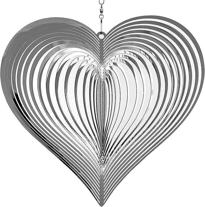 Wind Spinner Metal Garden Spinners Outdoor Garden Art for Backyard Outdoor Hanging Decor and Spinners for Yard and Garden Ornaments 3D Shape (Silver Heart)